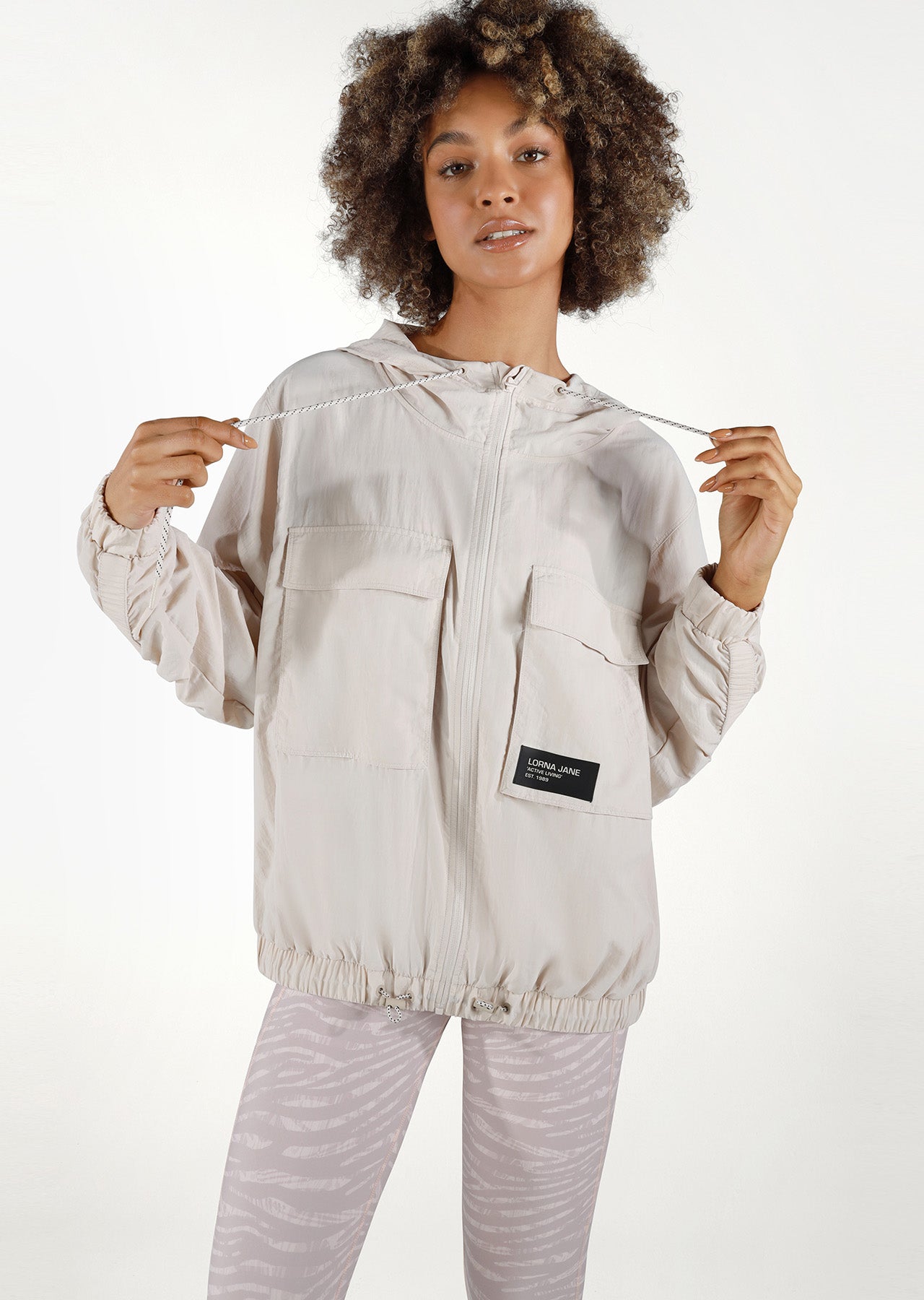 Lorna Jane Utility Shirred Jacket - White Sand