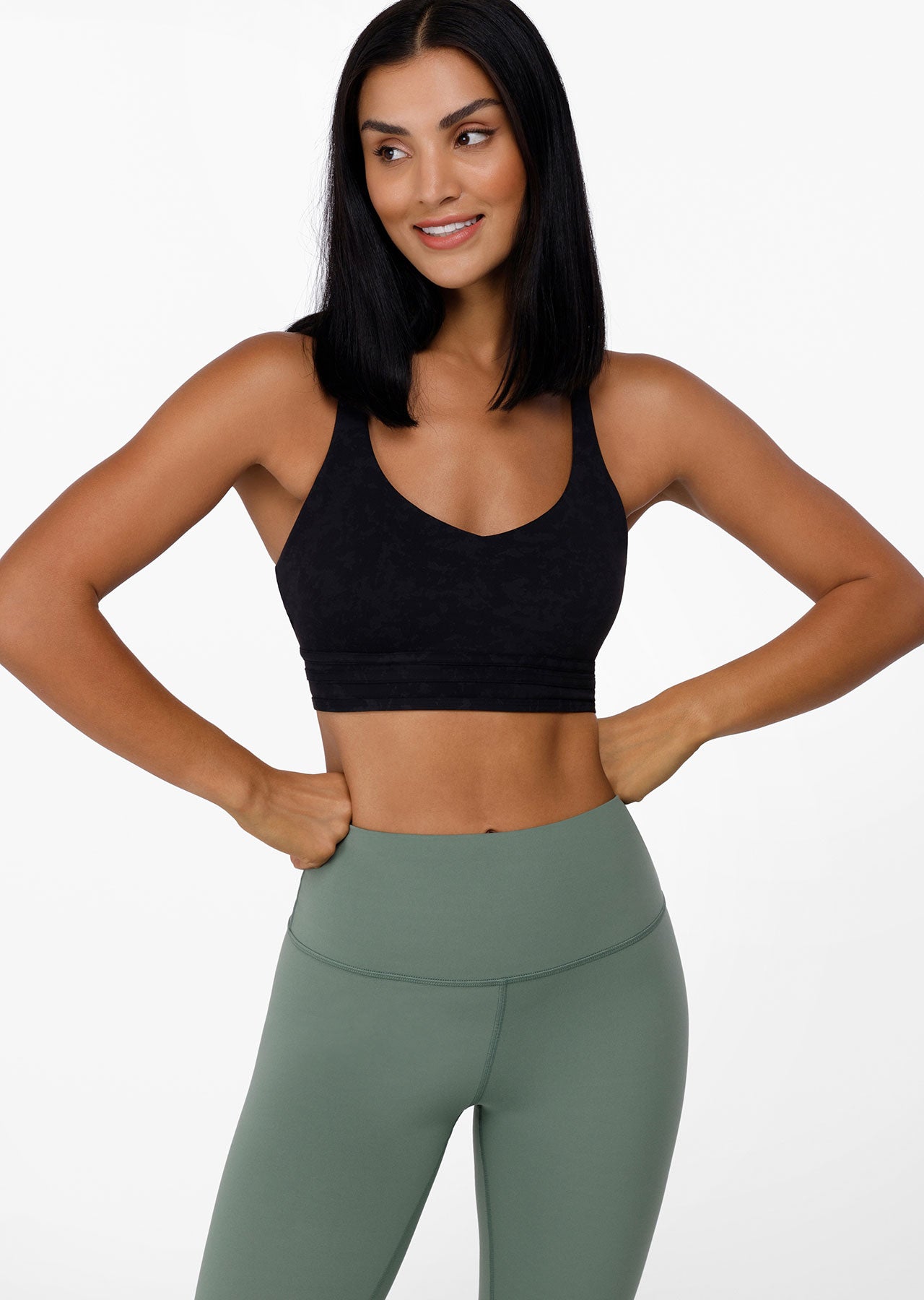 Lorna Jane V Neck Sports Bra - Washed Black