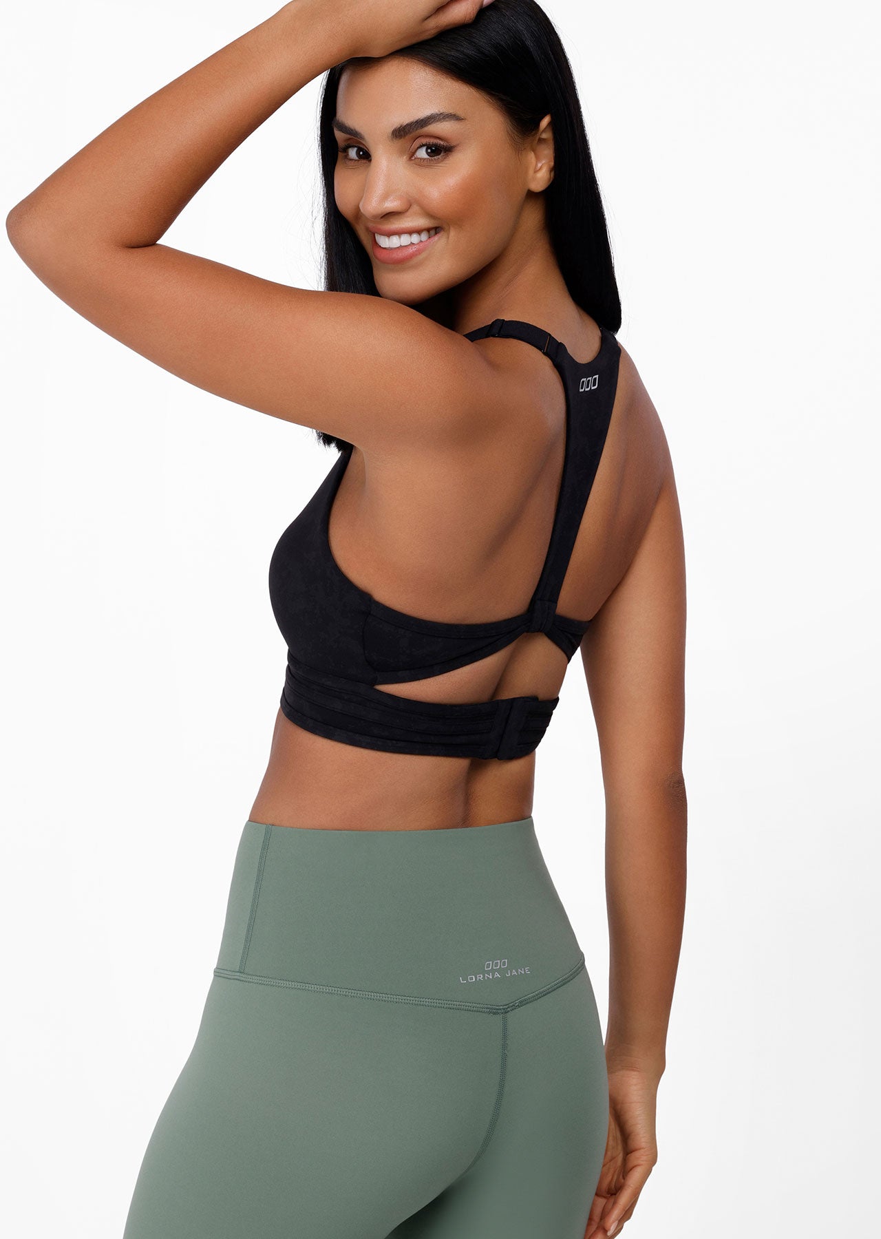 Lorna Jane V Neck Sports Bra - Washed Black