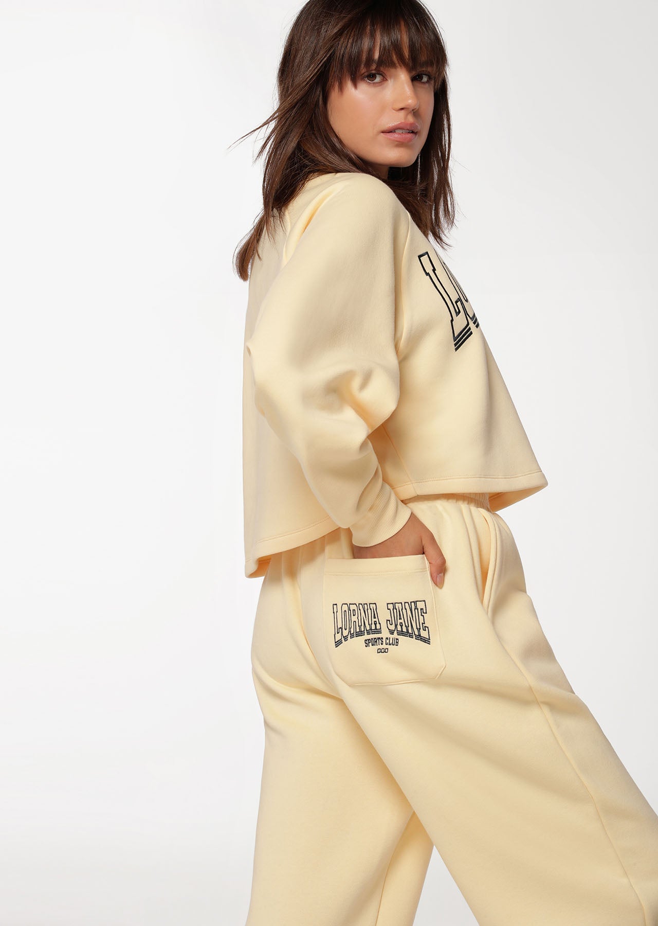 Lorna Jane Varsity Active Crop Sweat - Buttermilk