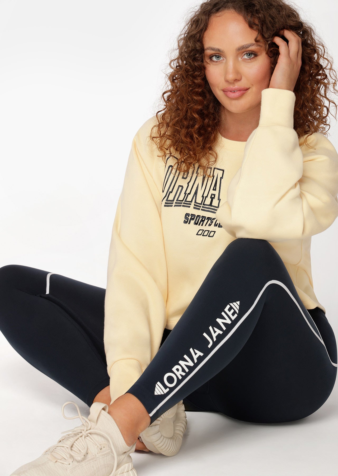 Lorna Jane Varsity Active Crop Sweat - Buttermilk