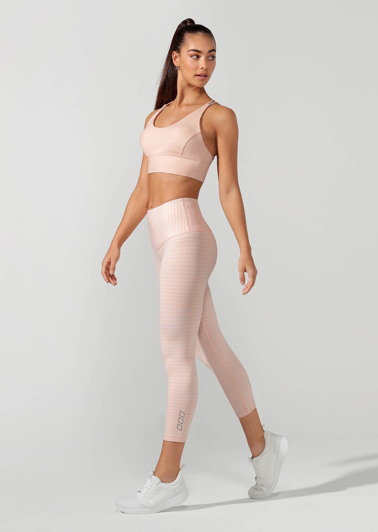 Lorna Jane Venice Core Stripe 7/8 Tight - Petal/White