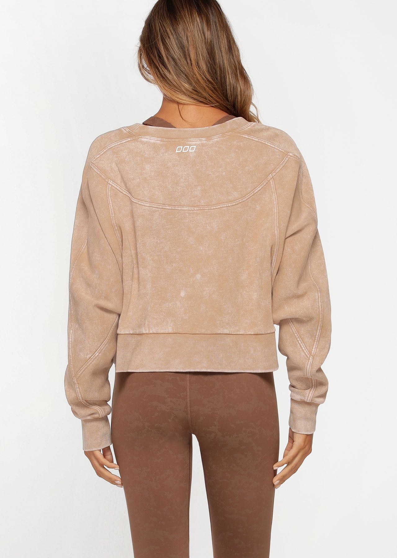 Lorna Jane Vintage Wash Batwing Crop Jumper - Washed Biscuit