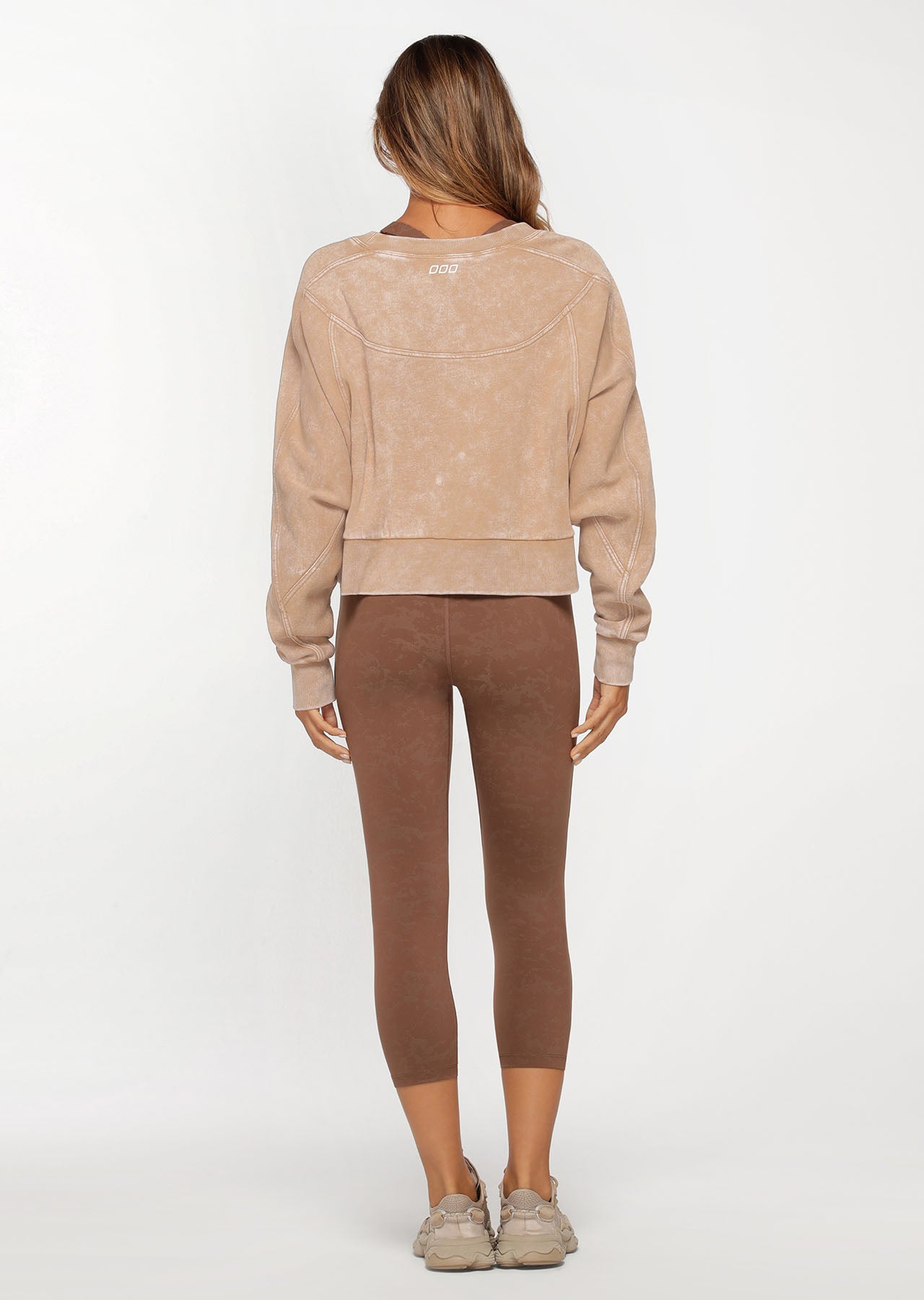 Lorna Jane Vintage Wash Batwing Crop Jumper - Washed Biscuit