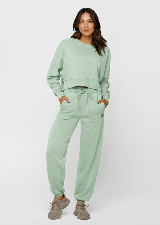 Lorna Jane Vintage Wash Batwing Crop Jumper - Washed Wild Mint