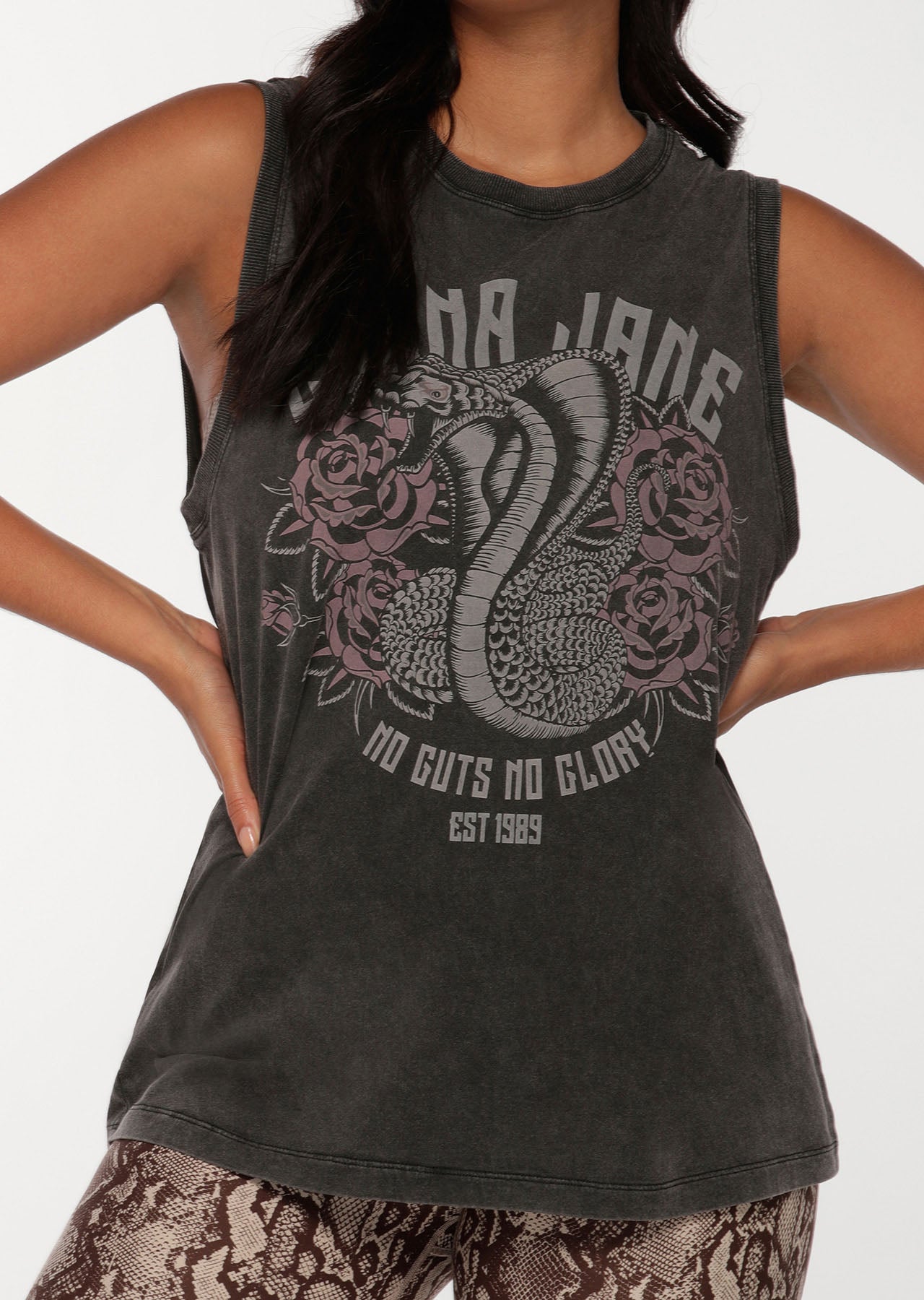 Lorna Jane Viper Muscle Tank - Washed Black