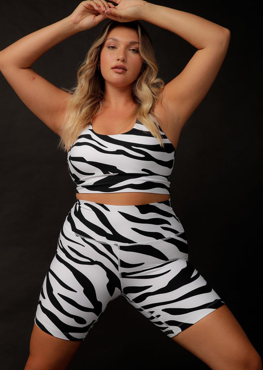 Lorna Jane Voltage Excel Bike Shorts - Monochromatic Abstract Zebra Print