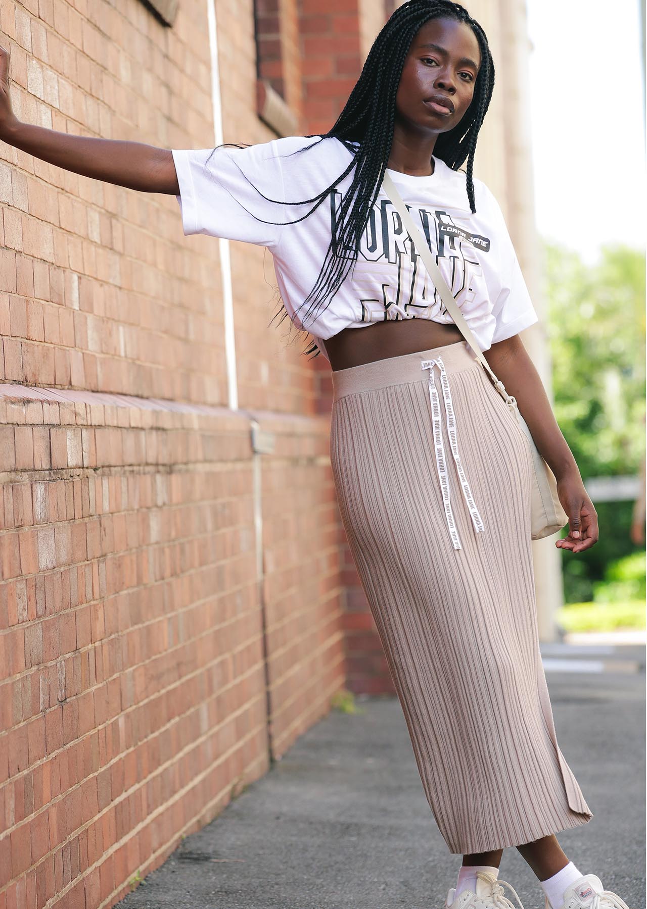 Lorna Jane Knit Rib Midi Skirt - Off-White