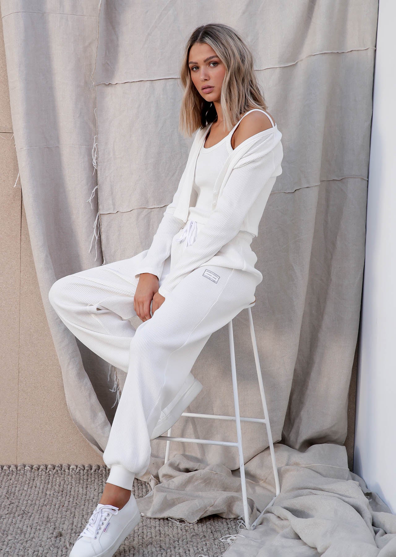 Lorna Jane Wellness Waffle Lounge Pants - Porcelain