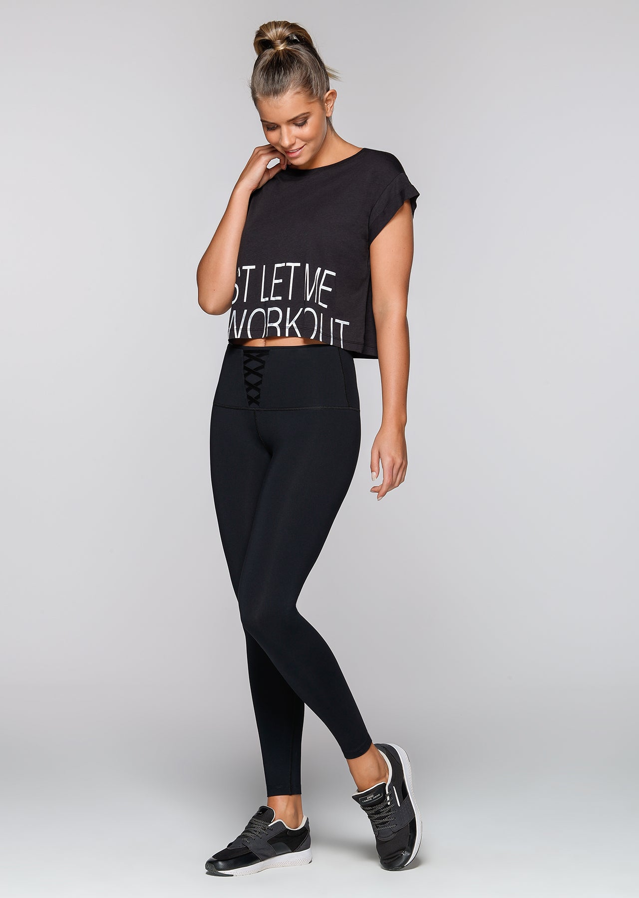 Lorna Jane Workout Cropped Tee - Black