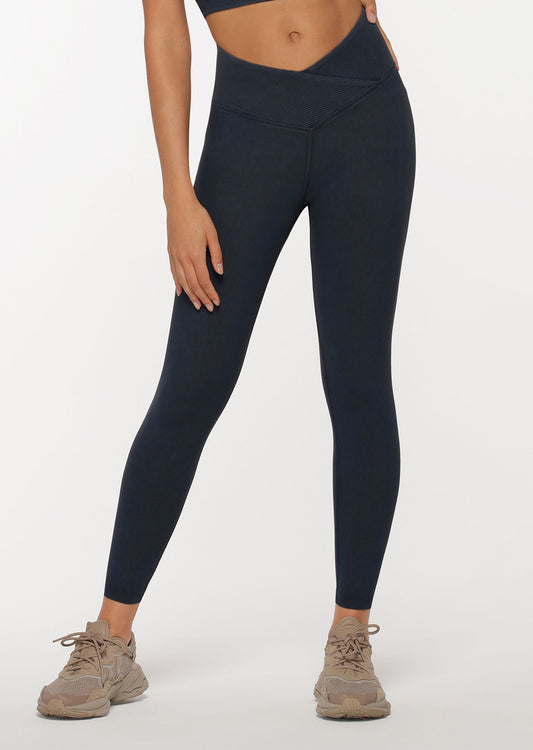 Lorna Jane Wrap Around Rib Ankle Biter Leggings - Washed Midnight Indigo