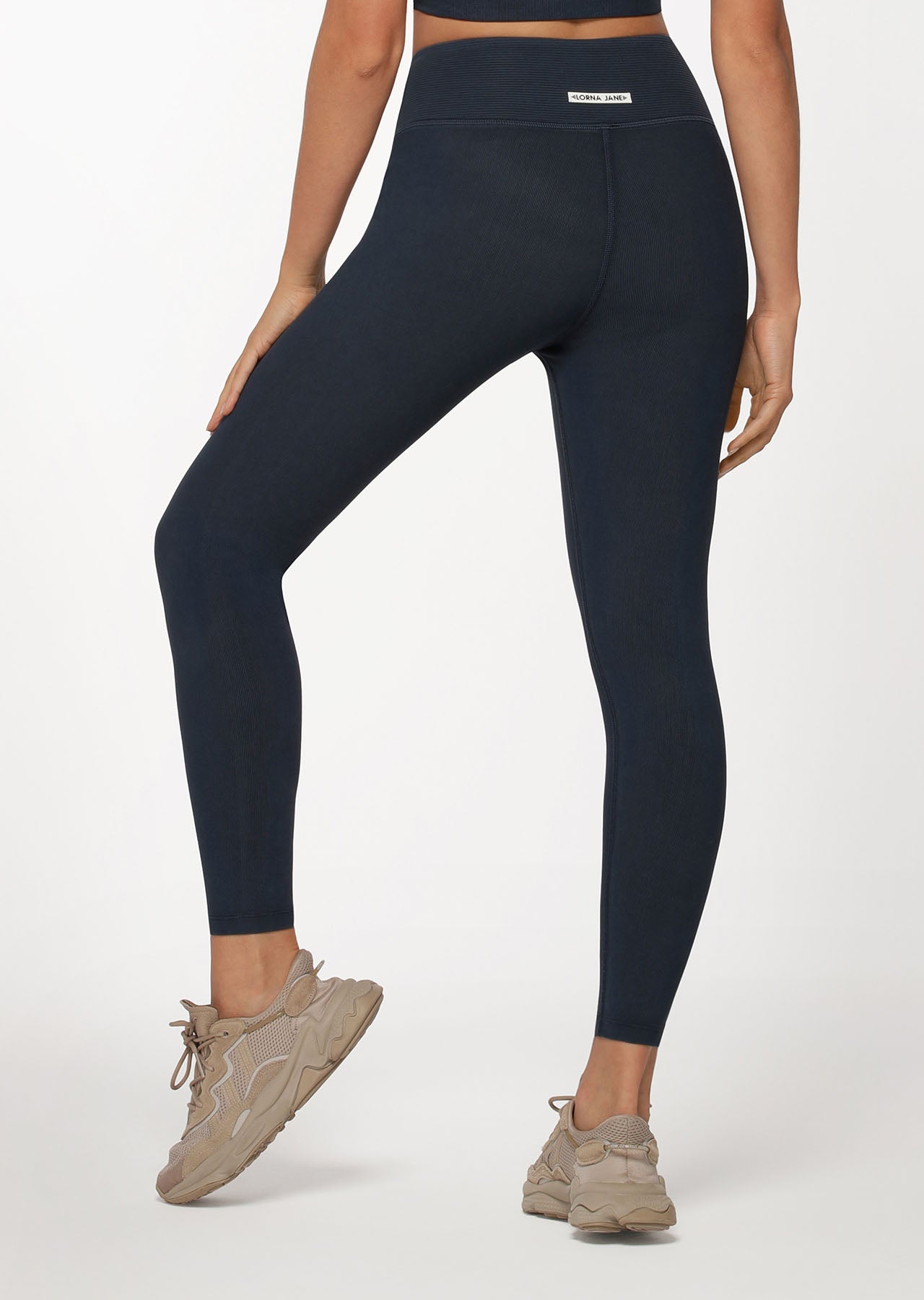 Lorna Jane Wrap Around Rib Ankle Biter Leggings - Washed Midnight Indigo