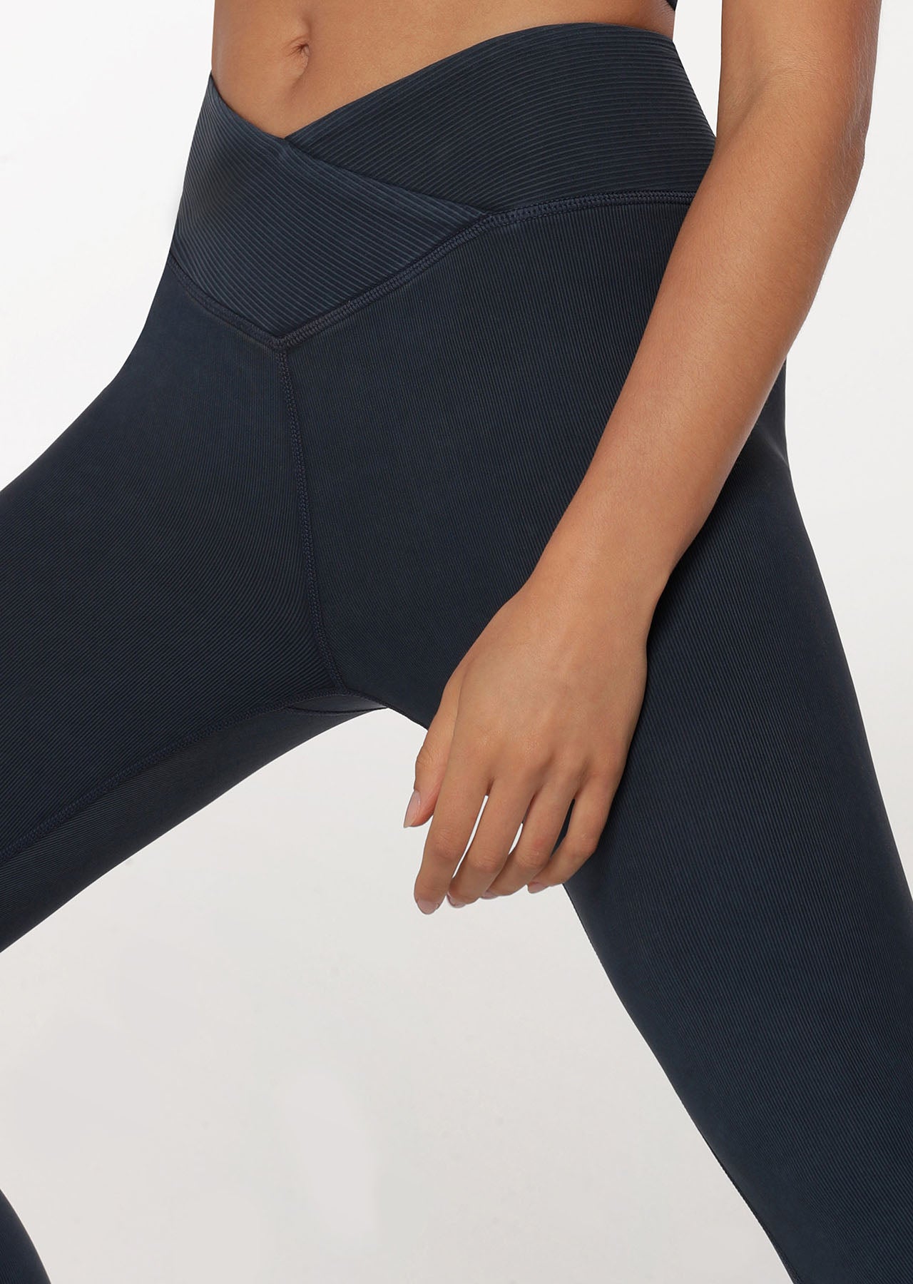 Lorna Jane Wrap Around Rib Ankle Biter Leggings - Washed Midnight Indigo