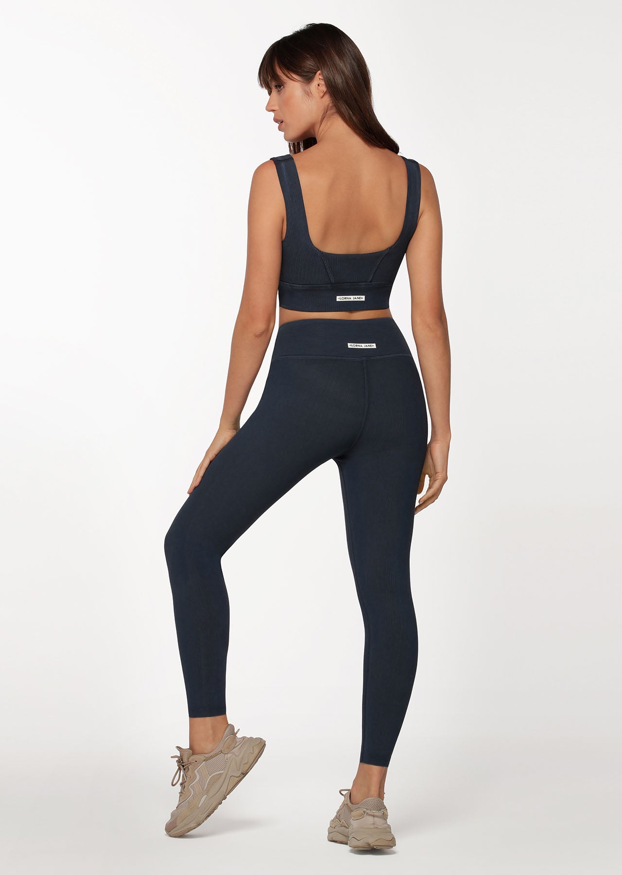 Lorna Jane Wrap Around Rib Ankle Biter Leggings - Washed Midnight Indigo