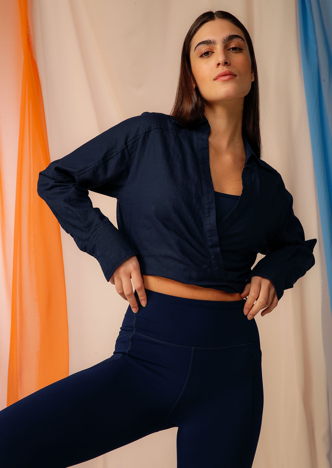 Lorna Jane Wrap It Up Linen Shirt - French Navy